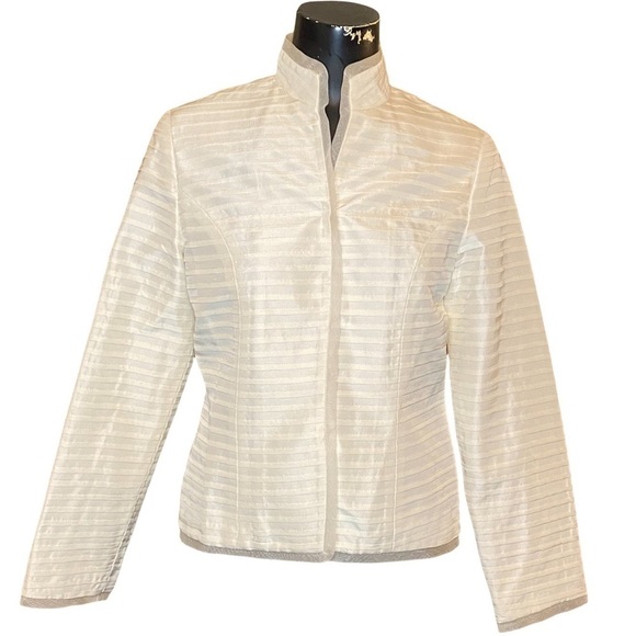 Silk Club Collection Ivory Pin-Tuck Stitch Mandarin Collar Jacket Blazer - Picture 1 of 5